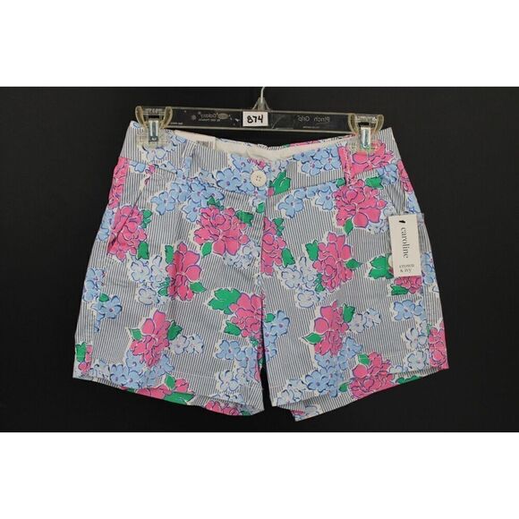 Crown & Ivy Caroline Blue Pink Floral Striped Shorts Size 0P - Picture 1 of 8